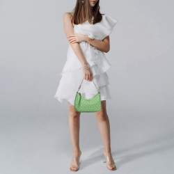 Pre Owned Michael Kors Jet Set Green Signature Coated Canvas Chain Pochette