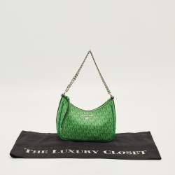 Pre Owned Michael Kors Jet Set Green Signature Coated Canvas Chain Pochette