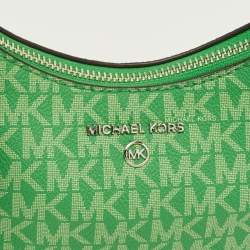 Pre Owned Michael Kors Jet Set Green Signature Coated Canvas Chain Pochette