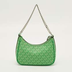 Pre Owned Michael Kors Jet Set Green Signature Coated Canvas Chain Pochette