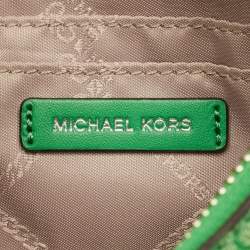 Pre Owned Michael Kors Jet Set Green Signature Coated Canvas Chain Pochette