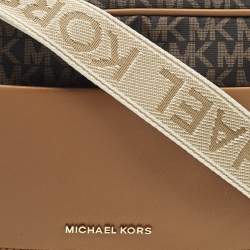 Pre Owned Michael Kors Jet Set Large Brown MK Signature Nylon Webbing Strap Crossbody Bag