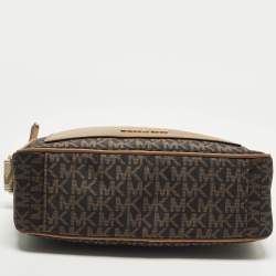 Pre Owned Michael Kors Jet Set Large Brown MK Signature Nylon Webbing Strap Crossbody Bag