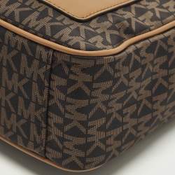 Pre Owned Michael Kors Jet Set Large Brown MK Signature Nylon Webbing Strap Crossbody Bag