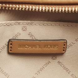 Pre Owned Michael Kors Jet Set Large Brown MK Signature Nylon Webbing Strap Crossbody Bag