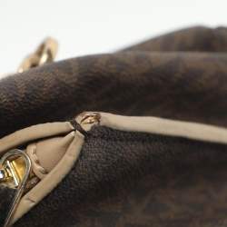 Pre Owned Michael Kors Teagen Small Brown Signature Coated Canvas Satchel