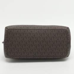 Pre Owned Michael Kors Teagen Small Brown Signature Coated Canvas Satchel