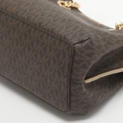 Pre Owned Michael Kors Teagen Small Brown Signature Coated Canvas Satchel