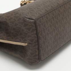 Pre Owned Michael Kors Teagen Small Brown Signature Coated Canvas Satchel