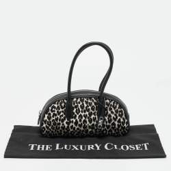 Pre Owned حقيبة ساتشل مايكل كورس لولو جلد وماعز أسود/أبيض بنقشة الفهد صغيرة
