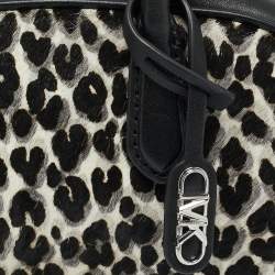 Pre Owned حقيبة ساتشل مايكل كورس لولو جلد وماعز أسود/أبيض بنقشة الفهد صغيرة