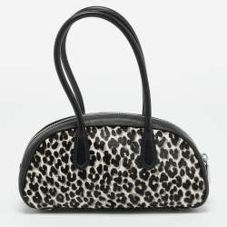 Pre Owned حقيبة ساتشل مايكل كورس لولو جلد وماعز أسود/أبيض بنقشة الفهد صغيرة