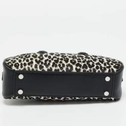 Pre Owned حقيبة ساتشل مايكل كورس لولو جلد وماعز أسود/أبيض بنقشة الفهد صغيرة