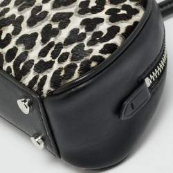 Pre Owned حقيبة ساتشل مايكل كورس لولو جلد وماعز أسود/أبيض بنقشة الفهد صغيرة