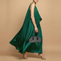 Pre Owned حقيبة ساتشل مايكل كورس لولو جلد وماعز أسود/أبيض بنقشة الفهد صغيرة