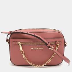 Pre Owned Michael Kors Jet Set Pink Leather Crossbody Bag