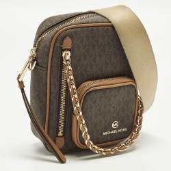 Pre Owned حقيبة كروس مايكل كورس إليوت بنية صغيرة مغطاة بالقماش المميز
