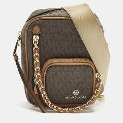 Pre Owned حقيبة كروس مايكل كورس إليوت بنية صغيرة مغطاة بالقماش المميز