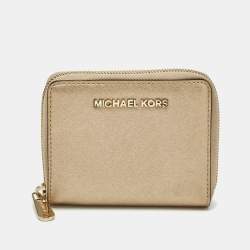 Pre Owned محفظة مايكل كورس جيت سيت جلد ذهبي بسحاب ملتف