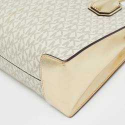 Pre Owned حقيبة مايكل كورس ميرسر صغيرة قماش مزخرف ذهبي/أبيض