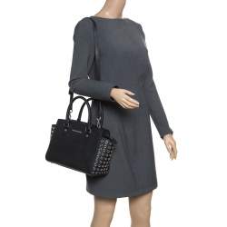Pre Owned Michael Michael Kors Black Leather Medium Selma Eyelet Top Handle Bag