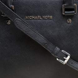 Pre Owned Michael Michael Kors Black Leather Medium Selma Eyelet Top Handle Bag