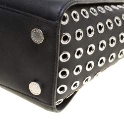 Pre Owned Michael Michael Kors Black Leather Medium Selma Eyelet Top Handle Bag