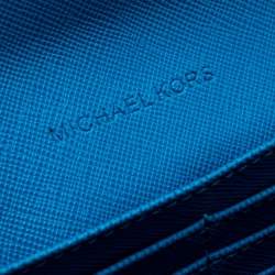 Pre Owned Michael Kors Blue Leather Fulton Flap Wallet