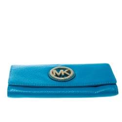 Pre Owned Michael Kors Blue Leather Fulton Flap Wallet