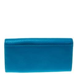 Pre Owned Michael Kors Blue Leather Fulton Flap Wallet