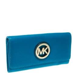 Pre Owned Michael Kors Blue Leather Fulton Flap Wallet