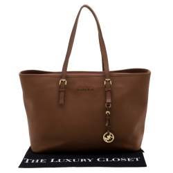 Pre Owned Michael Kors Brown Leather Jet Set Travel Tote