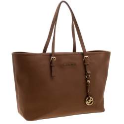 Pre Owned Michael Kors Brown Leather Jet Set Travel Tote