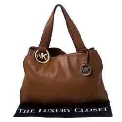 Pre Owned Michael Kors Tan Leather Falcon Charm Tote