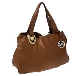 Pre Owned Michael Kors Tan Leather Falcon Charm Tote