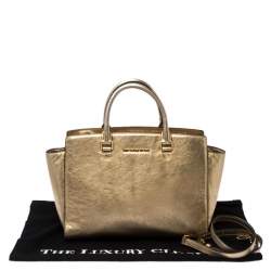 Pre Owned MICHAEL Michael Kors Gold Metallic Leather Medium Selma Tote