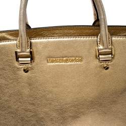 Pre Owned MICHAEL Michael Kors Gold Metallic Leather Medium Selma Tote