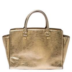 Pre Owned MICHAEL Michael Kors Gold Metallic Leather Medium Selma Tote