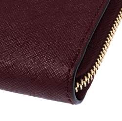 Pre Owned Michael Kors Burgundy Saffiano Leather Zip Around Wallet