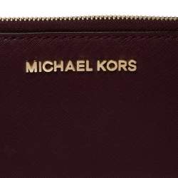 Pre Owned Michael Kors Burgundy Saffiano Leather Zip Around Wallet