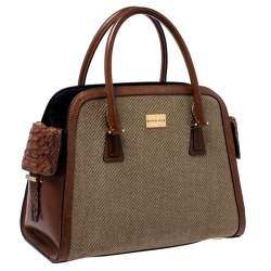 Pre Owned حقيبة مايكل كورس Gia  حافة جلد ثعبان ورافيا مغزولة بنية/ بيج