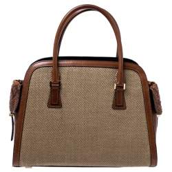 Pre Owned حقيبة مايكل كورس Gia  حافة جلد ثعبان ورافيا مغزولة بنية/ بيج