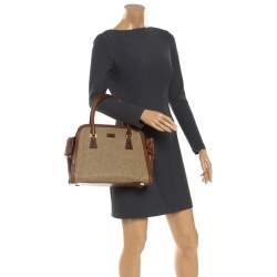 Pre Owned حقيبة مايكل كورس Gia  حافة جلد ثعبان ورافيا مغزولة بنية/ بيج