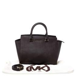 Pre Owned MICHAEL Michael Kors Dark Brown Saffiano Leather Medium Selma Tote