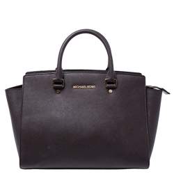 Pre Owned MICHAEL Michael Kors Dark Brown Saffiano Leather Medium Selma Tote