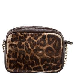 Pre Owned Michael Kors Leopard Print Calf Hair Ginny Camera Crossbody