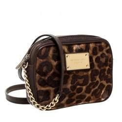 Pre Owned Michael Kors Leopard Print Calf Hair Ginny Camera Crossbody