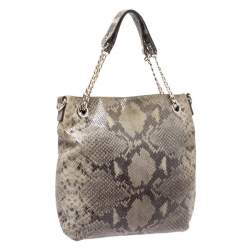 Michael Kors Green/Black Python Embossed Suede Chain Tote