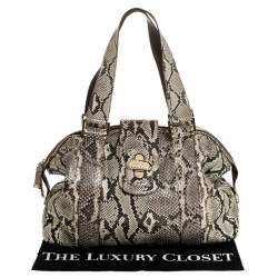 Pre Owned Micheal Kors Cream/Black Python Turnlock Satchel