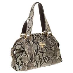 Pre Owned Micheal Kors Cream/Black Python Turnlock Satchel